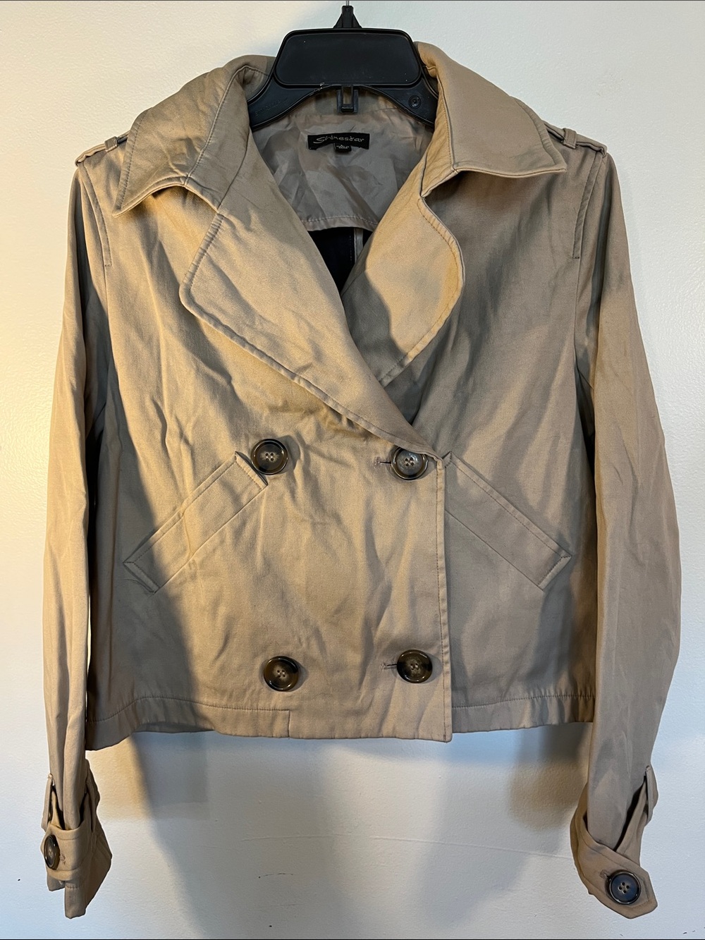 Shinestar Short Double-Breasted Trench Coat - Taupe